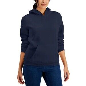 Karen Scott Sport Size M Womens Fleece Hoodie Blue Front Pocket